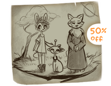 Three characters with background sketch example